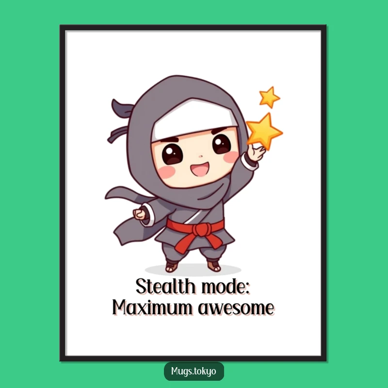Free Printable Wall Art: Grinning Ninja Tossing Star Funny Downloadable Art