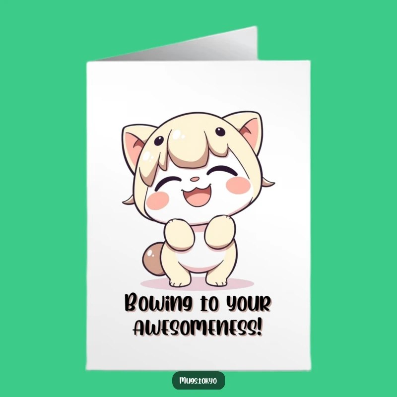 Free Printable Birthday Card: Cheerful Bowing Character, Funny Downloadable Gift of Respect