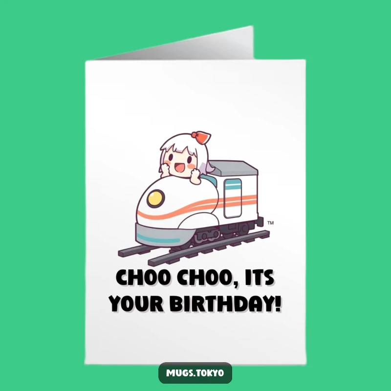 Free Printable Bullet Train Birthday Card: Cute Character Celebrates with a Fast Ride!