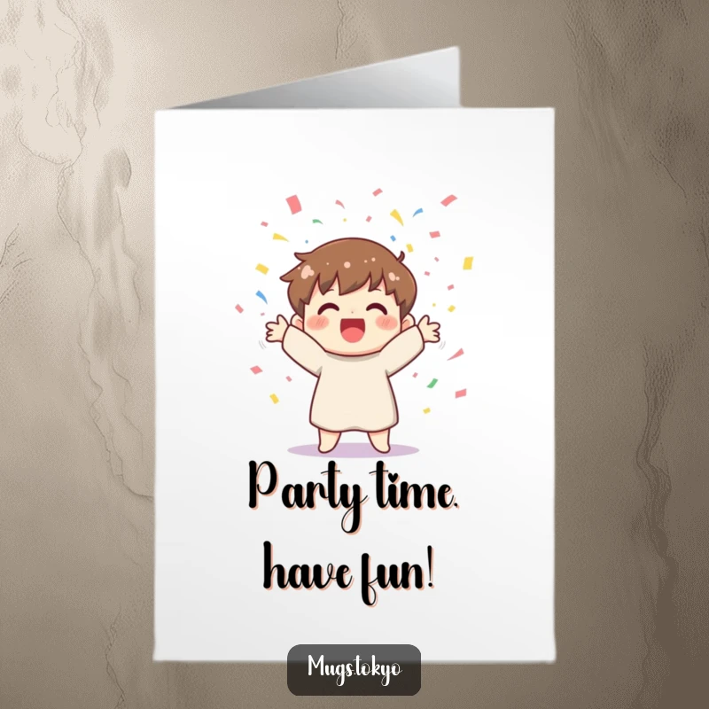 Funny Free Printable Birthday Card: Cheerful character exuberantly tossing colorful confetti, symbolizing a joyous celebration.