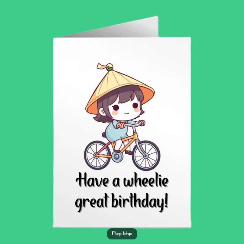 Free Printable Birthday Card: Japanese Hat Cyclist, Cute Funny Downloadable Gift for Riders