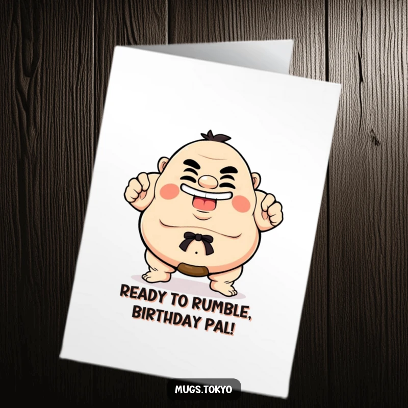Funny Free Printable Birthday Card: Sumo wrestler striking a proud pose, ready to celebrate with a grin.