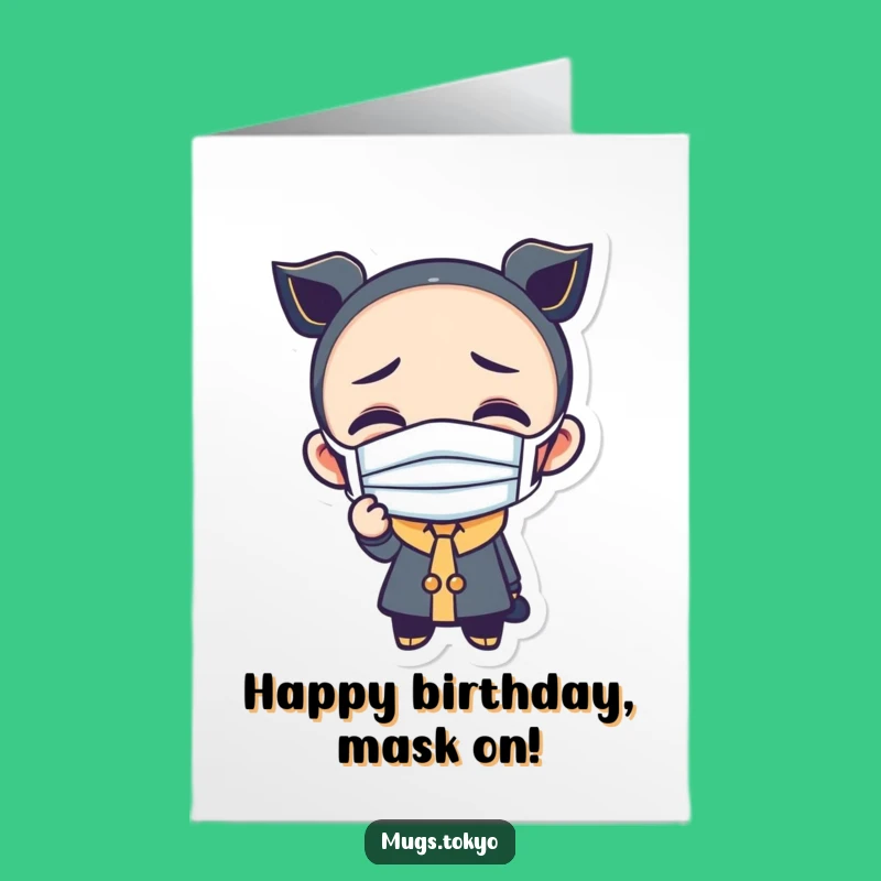 Free Printable Funny Face Mask Birthday Card: Silly Character Greeting for Instant Download