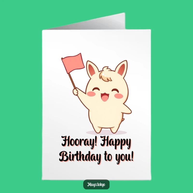 Free Printable Birthday Card: Cheerful Flag Waving Character - Fun Downloadable Gift