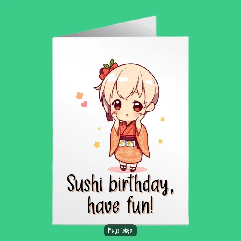 Free Printable Funny Birthday Card: Sushi Balancing Character for a Tasteful Celebration