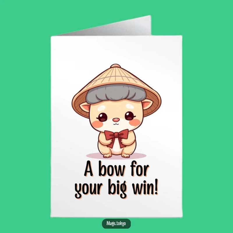 Free Printable Congrats Card Cute Japanese Hat Creature Shy Bow Downloadable