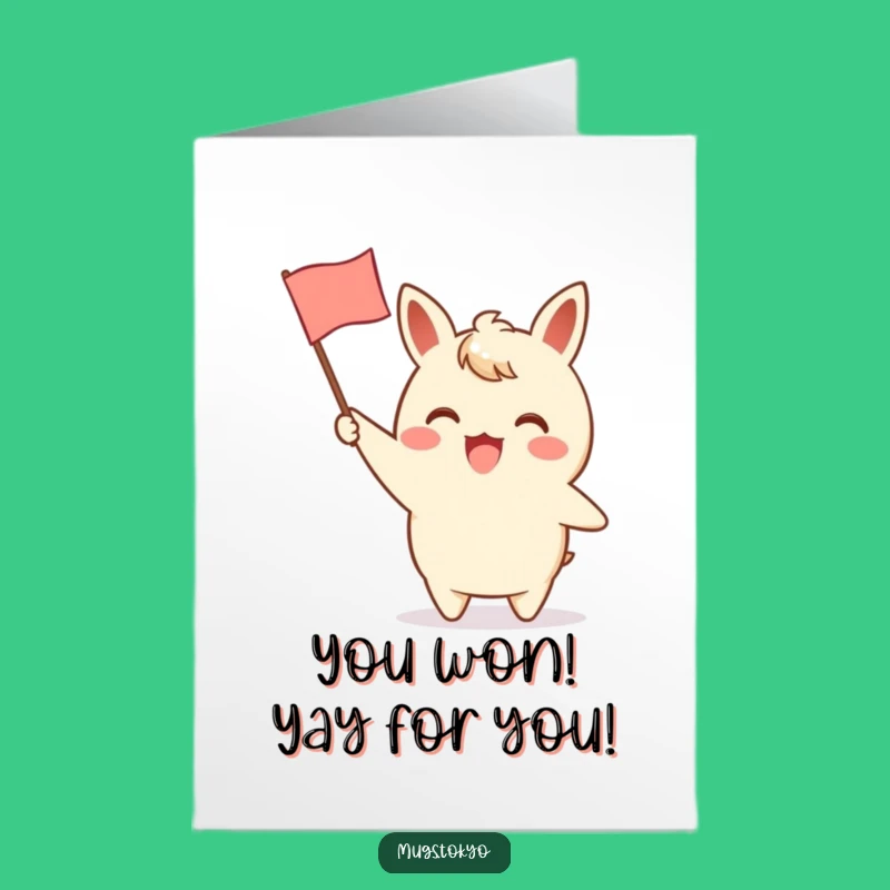 Free Printable Congrats Card: Waving Flag Character - Enthusiastic Downloadable Gift