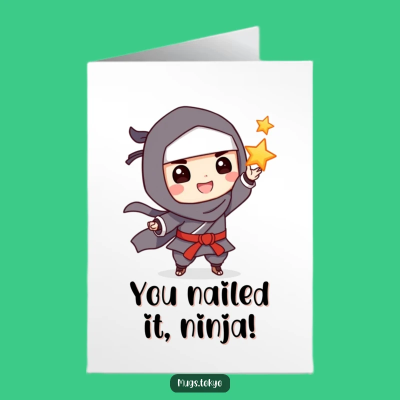 Free Printable Congrats Card: Grinning Ninja Tossing Star Funny Downloadable Gift