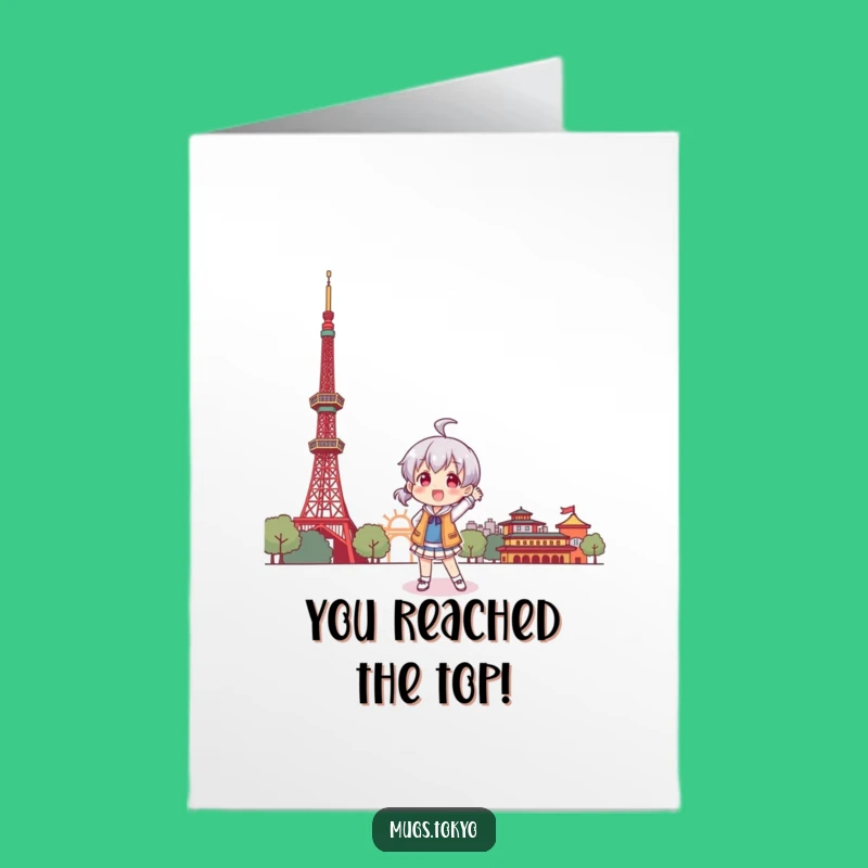 Free Printable Tokyo Tower Congrats Card: Character Poses Symbolizing Achievement - Download!