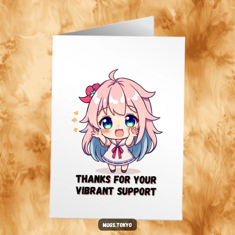 Funny free printable thank you card: Character with bright colorful hair gestures excitedly while saying thank you.