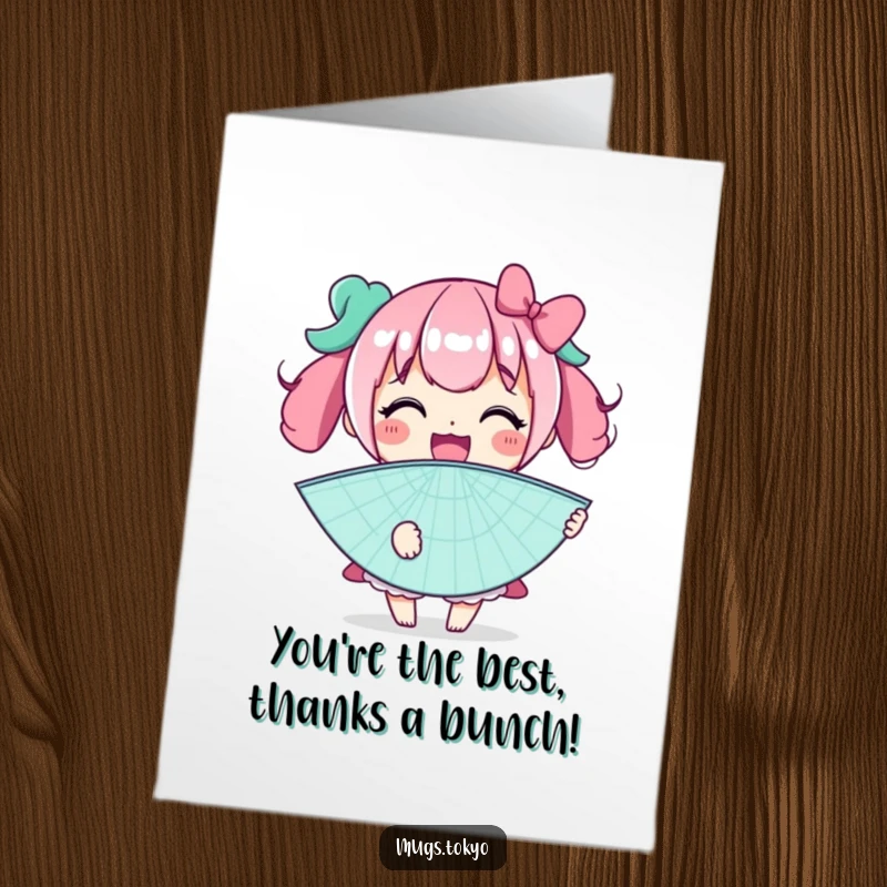 Funny Free Printable Thank You Card: Character smiling widely, fanning joyfully. A unique, downloadable gift of gratitude.