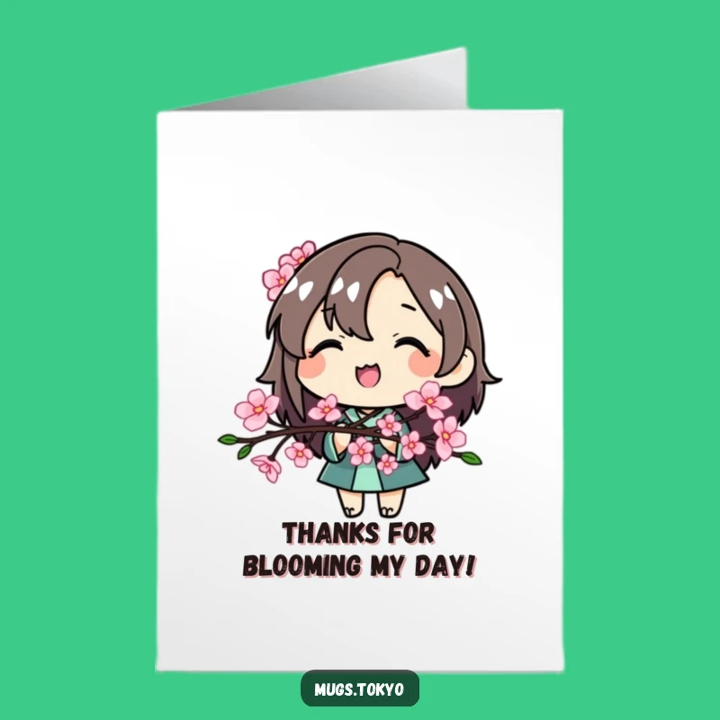 Free Printable Thank You Card: Grateful Cherry Blossom Character Downloadable Gift