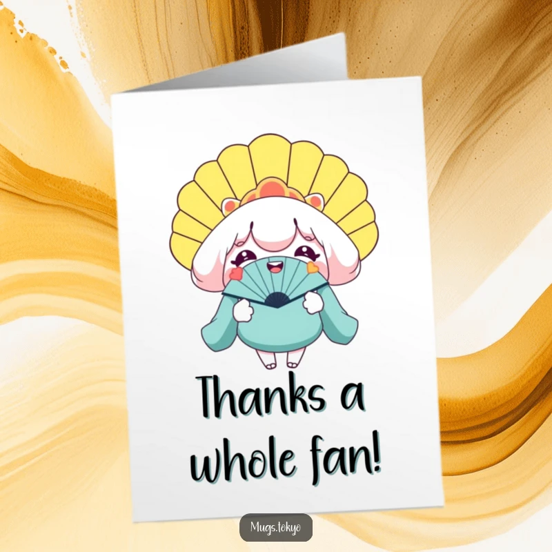 Funny Free Printable Thank You Card: Cheerful character holding an oversized novelty fan, expressing immense thanks.