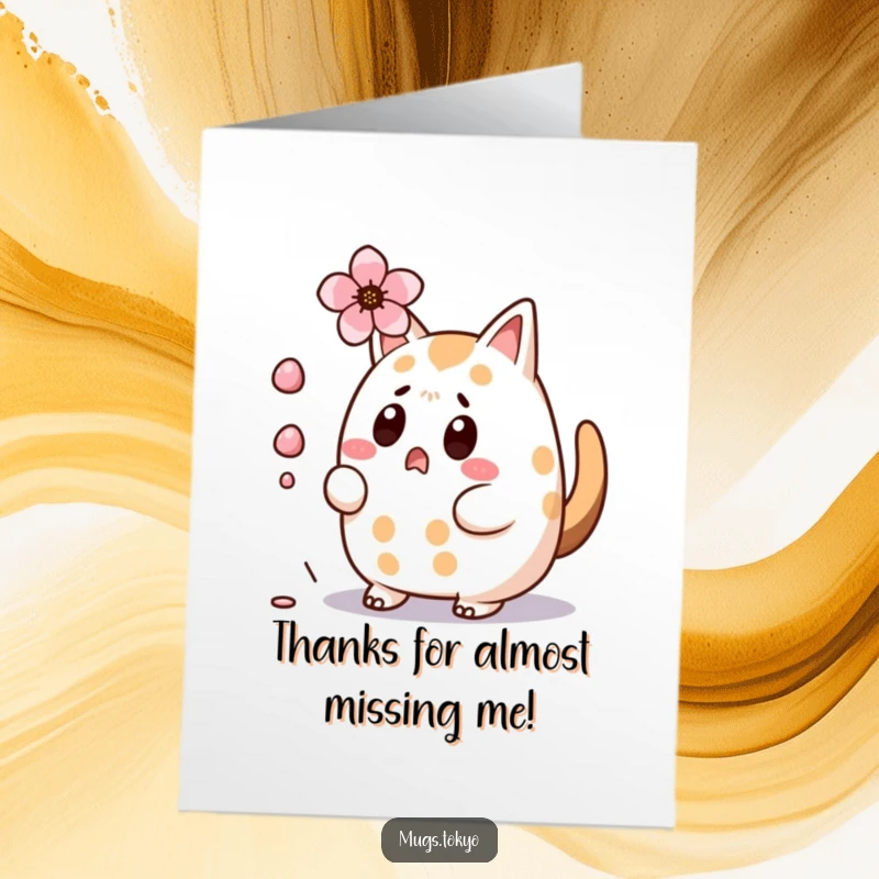 Funny Free Printable Thank You Card: A wide-eyed taiyaki narrowly avoids a cherry blossom, a humorous thank you.