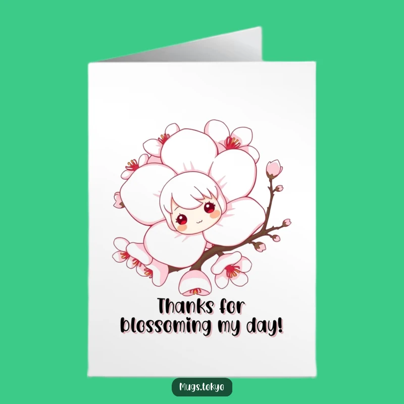 Free Printable Thank You Card: Cute Blossom Character - Grateful Downloadable