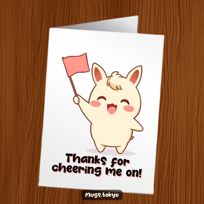 Funny Free Printable Thank You Card: Character cheerfully waving a small paper flag. A charming, downloadable gift of thanks.