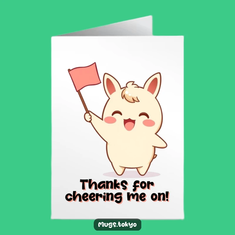 Free Printable Thank You Card: Cheerful Flag Waving Character - Grateful Downloadable