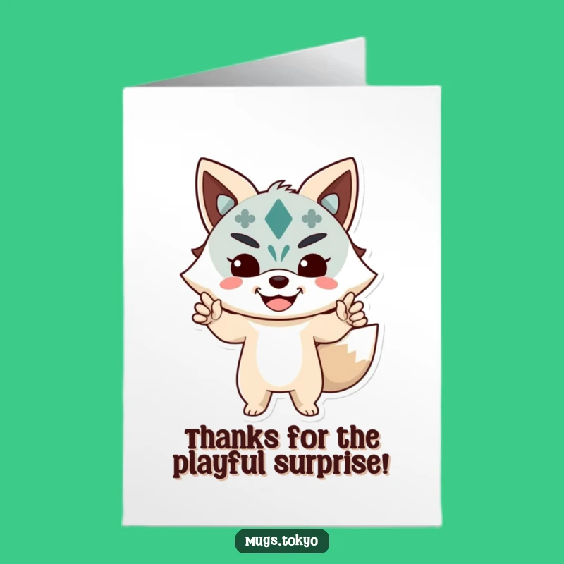 Free Printable Thank You Card: Thankful Kitsune Mask Character for Your Gratitude