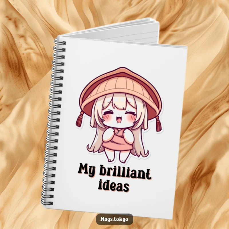 Funny Notebook with a character in a traditional Japanese hat giving a playful wink, perfect for jotting down notes and witty thoughts.