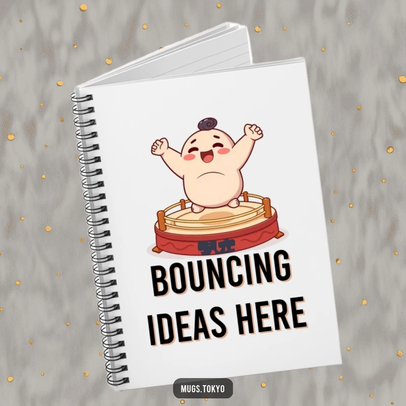 Funny notebook with a character happily bouncing on a small sumo ring, ideal for notes and sketches.