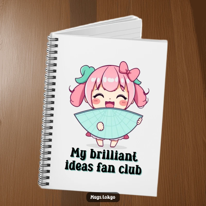 Funny notebook with a character smiling broadly, holding a massive novelty fan, perfect for jotting down breezy ideas with humor.
