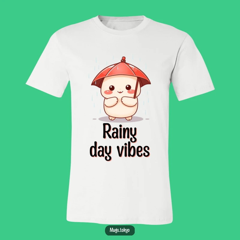Funny Dumpling T-Shirt: Cute Character Under Umbrella - Whimsical Rain Apparel