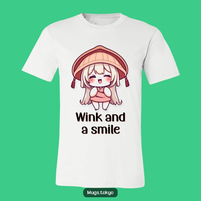 Funny Japanese Hat T-Shirt: Winking Character, Playful Funny Gift Apparel