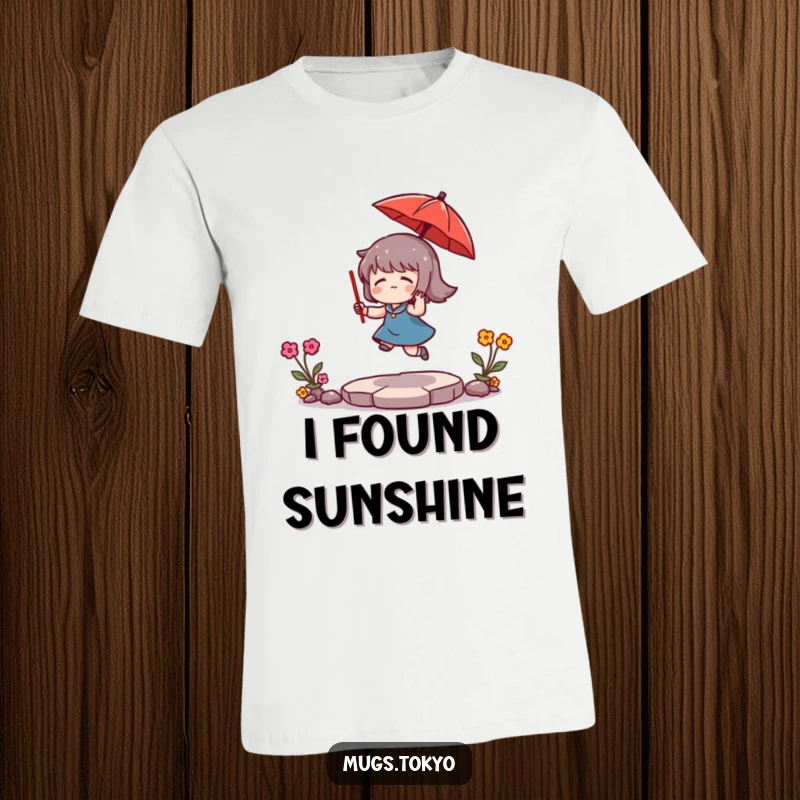 Funny T-Shirt: A character joyfully bounces a tiny red umbrella, embodying a spirit of lighthearted fun and playful energy.