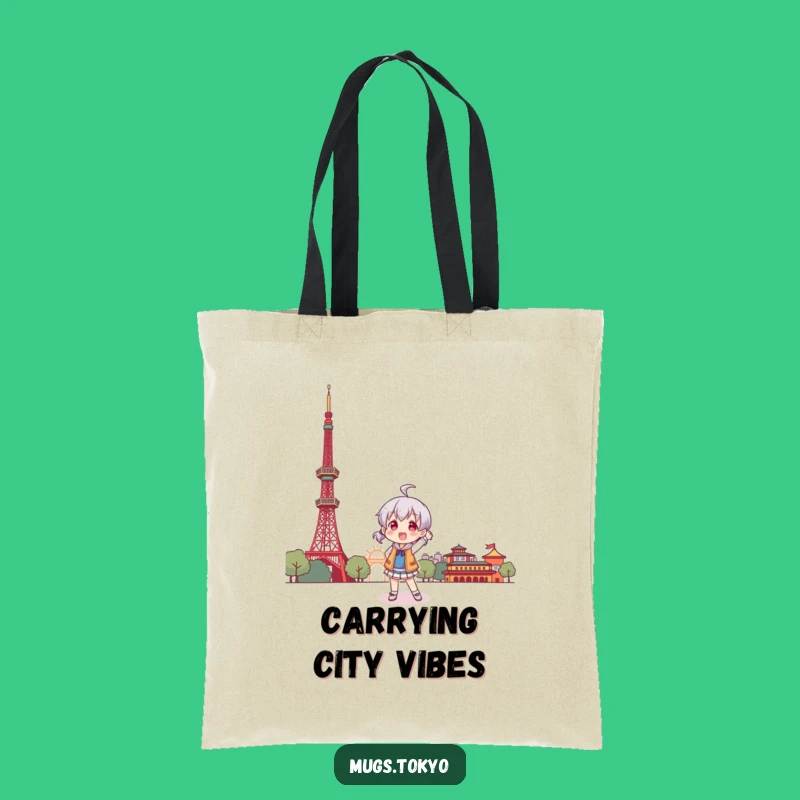 Funny Tokyo Trip Tote Bag: Character's Playful Pose, Stylish and Humorous